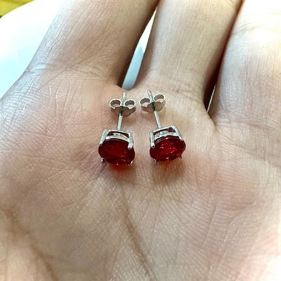 Red Ruby 925 Sterling Silver Stud Earrings for Women 6MM lab-created Ruby Studs - Picture 10 of 10